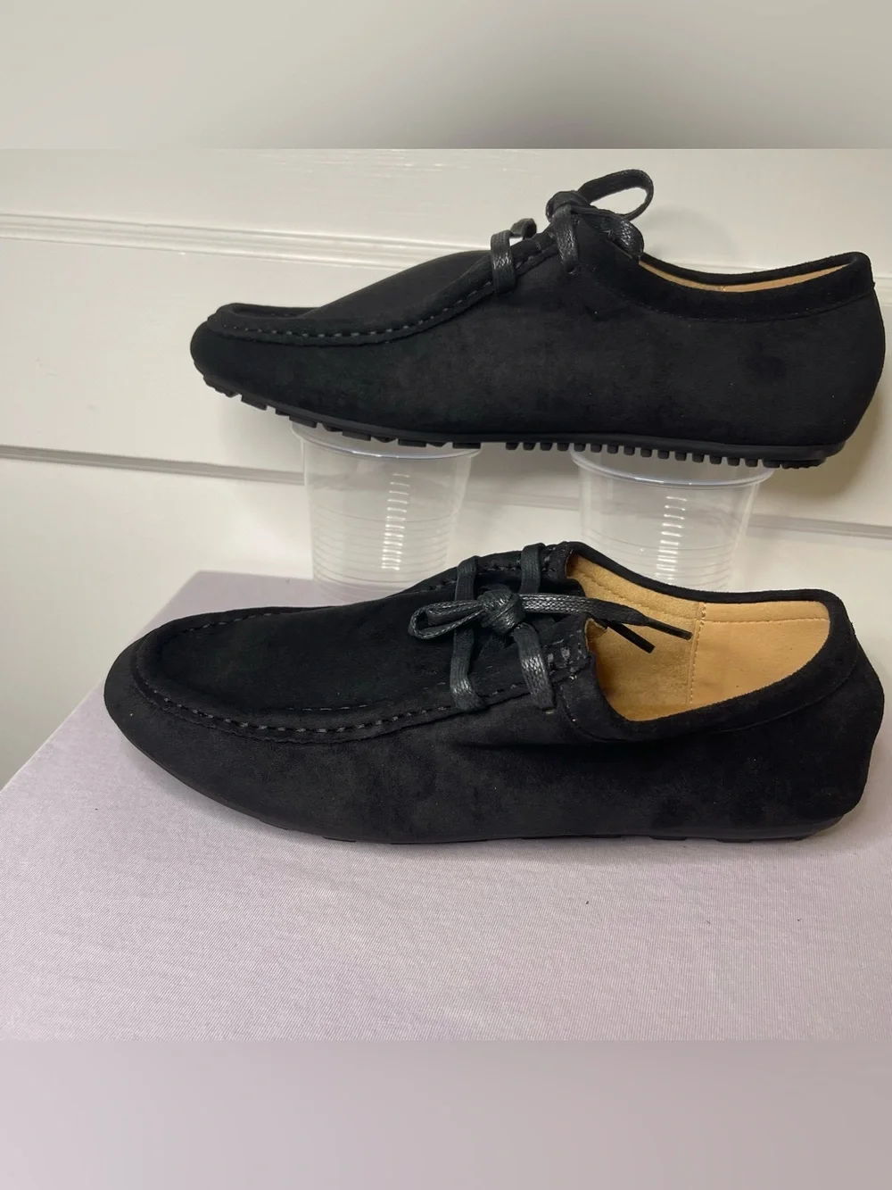 Black Loafers Moccasins Suede Slip On Flats Tie Up Size 38 Work New By Ecetana